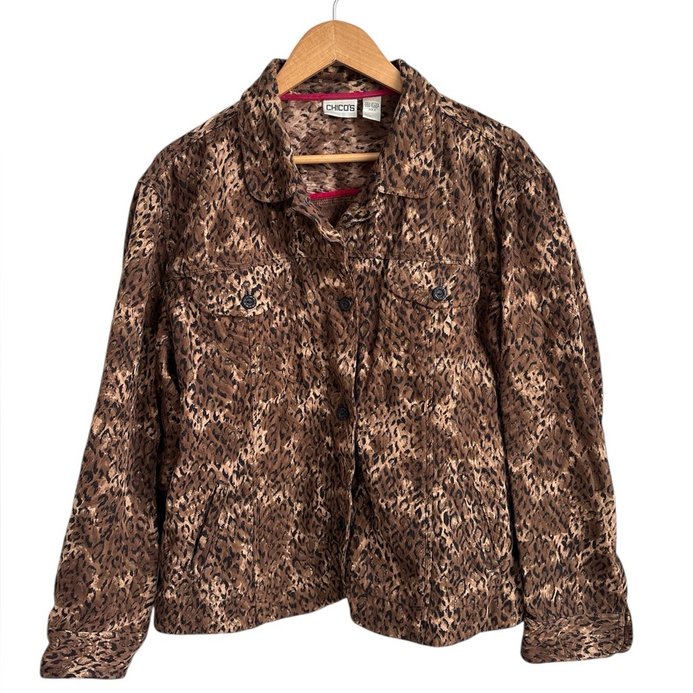 Chico’s Leopard Print Jacket Cotton Button Front … - image 1